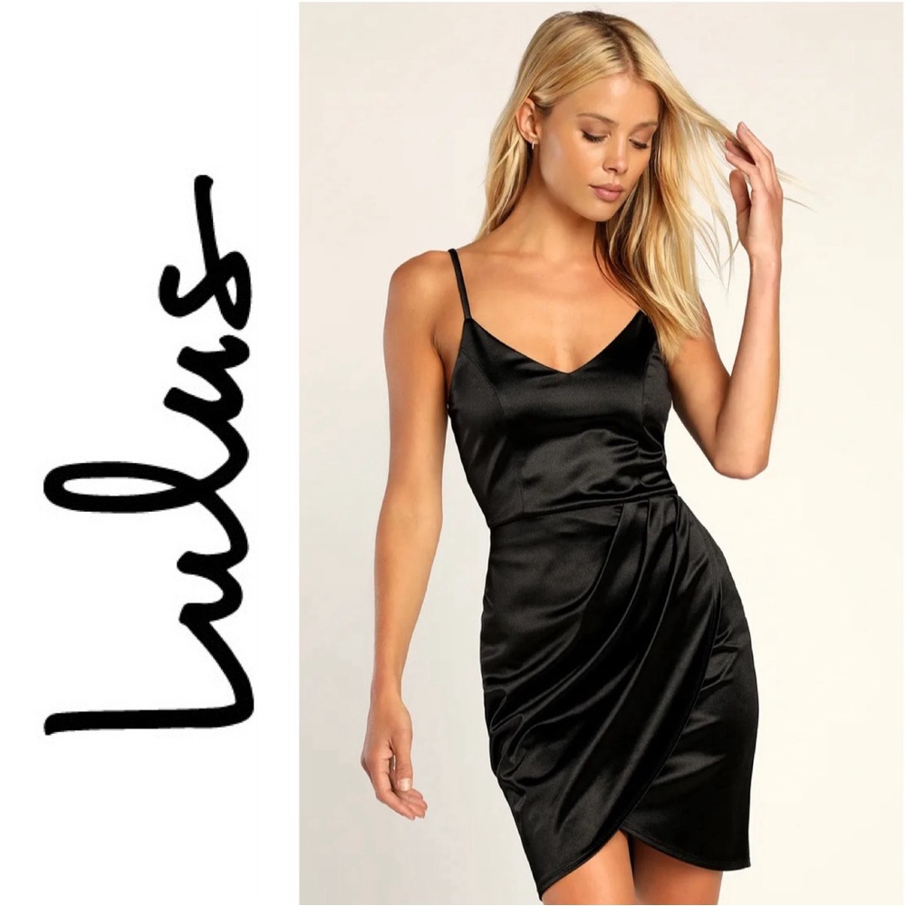 NWT Lulus Black Satin Bodycon Dress Women’s Size Small